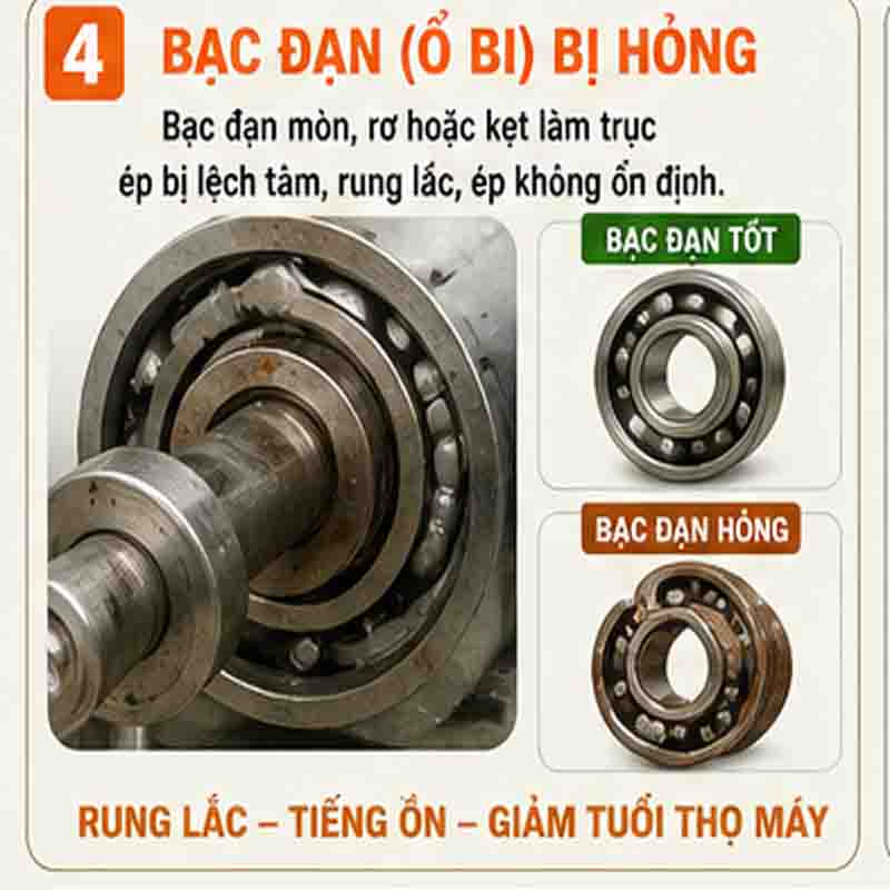bạc đạn máy ép mía bị hỏng